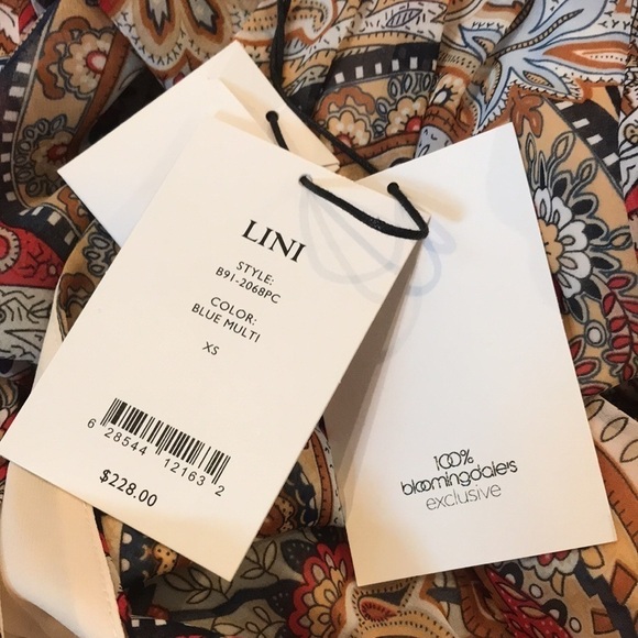 LINI Blue Multi Paisley V-Neck Long-Sleeve Blouse Size Extra Small - Picture 8 of 11